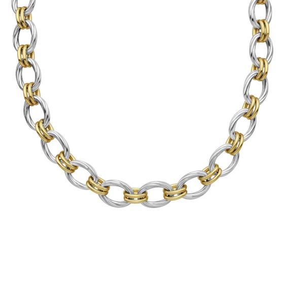 Silver & 18K Gold Cable Double Link Necklace