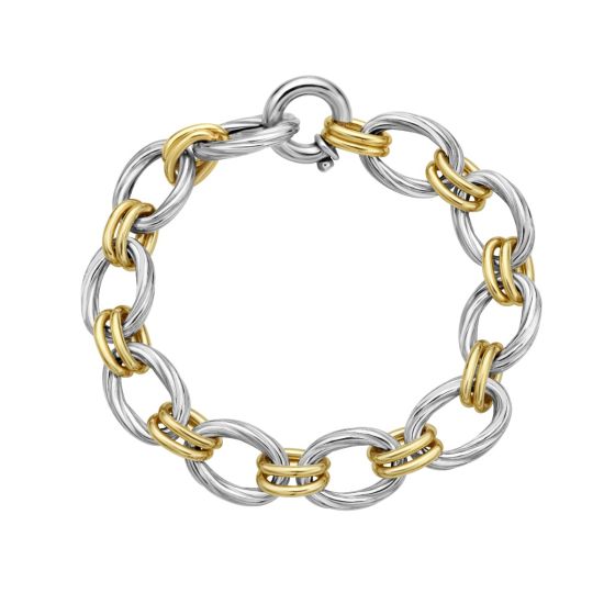 Silver & 18K Gold Cable Double Link Bracelet