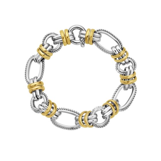 Silver & 18K Gold Cable Bold Link Bracelet