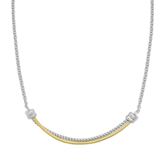Silver & 18K Cable Bar Necklace