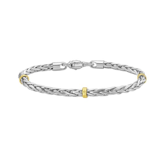 Silver & 18K Men's Spiga Woven Bracelet