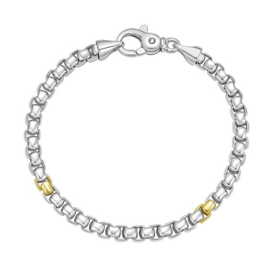 Silver & 18K Men's Box Link Bracelet