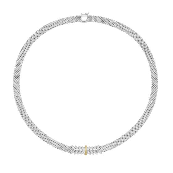 Silver, 18K & Diamond Prosecco Deco Wreath Necklace