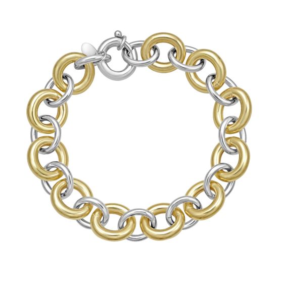 Silver & 18K Lucida Fancy Big Oval Link Bracelet
