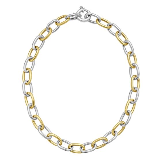 Silver & 18K Lucida Large Oval Link Necklace