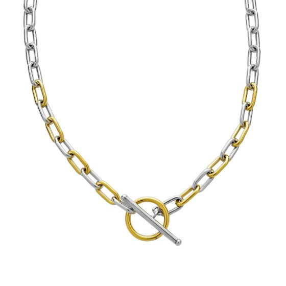 Silver & 18k Gold LUCIDA Oval Link T-Bar Necklace