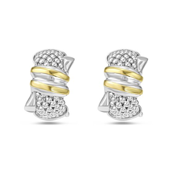 Silver & 18K Gold Popcorn Knot Half Moon Earrings