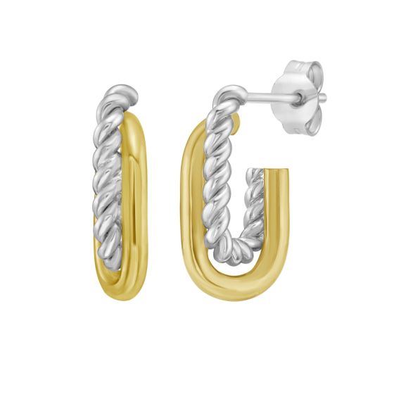 Silver & 18K Cable Paperclip Hoops