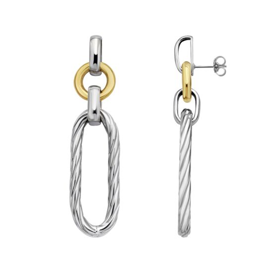 Silver & 18K Gold Cable Drop Link Earrings
