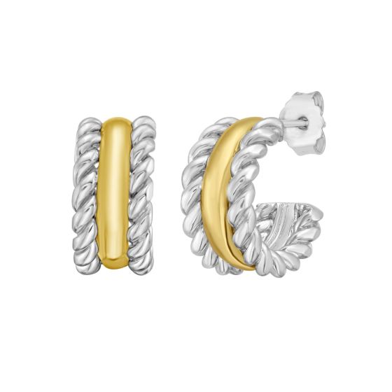 Silver & 18K Cable Huggie Hoops