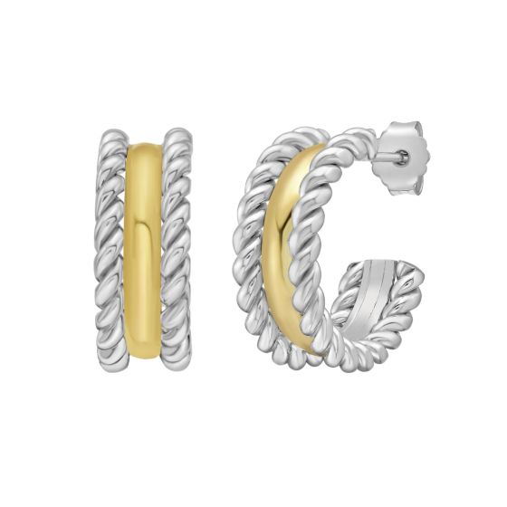 Silver & 18K Cable Hoops