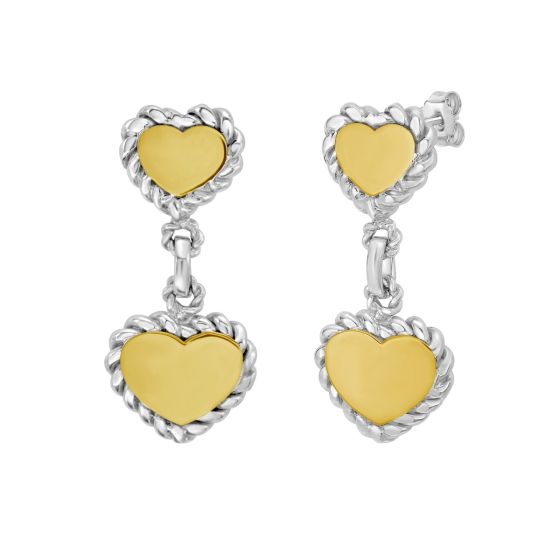 Silver & 18K Heart Drop Earrings