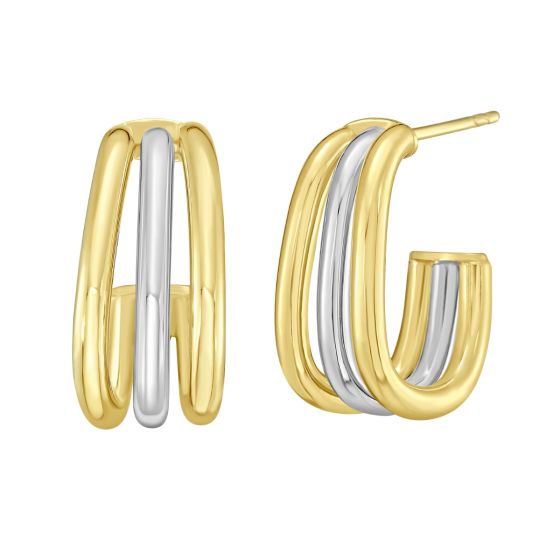 Sterling Silver & 18k Gold Triple Split C-Hoop