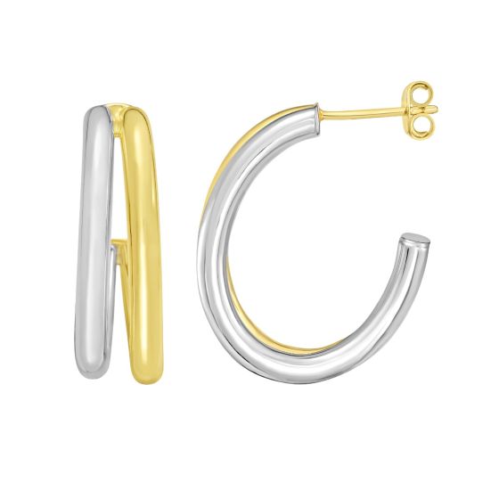 Sterling Silver & 18k Gold Oval Split C-Hoop
