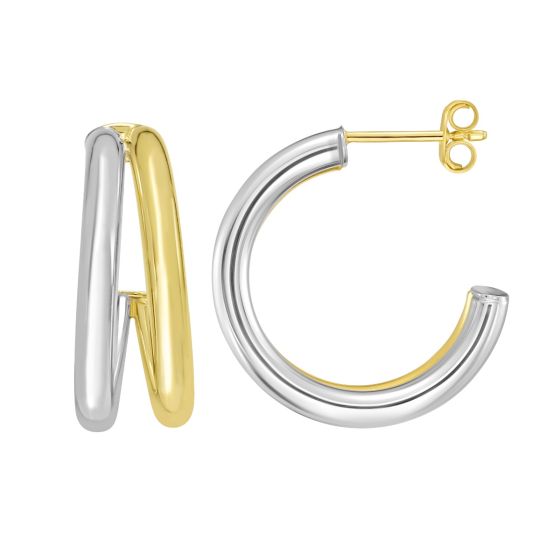 Sterling Silver & 18k Gold Round Split C-Hoop