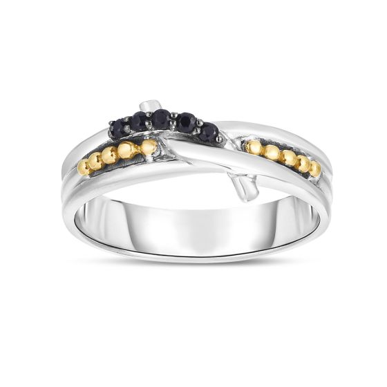 18K Gold & Silver Popcorn Black Spinel Twist Ring