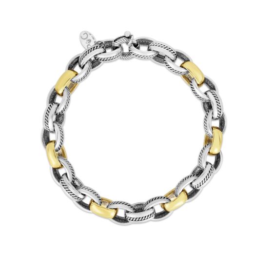 18K Gold & Silver 8.50in Alternate Oval Link Bracelet 