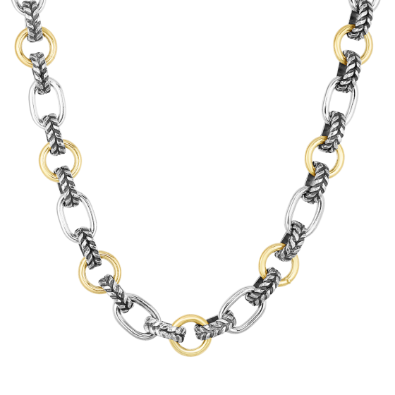 Silver & 18K Gold Mixed Link Cable Chain