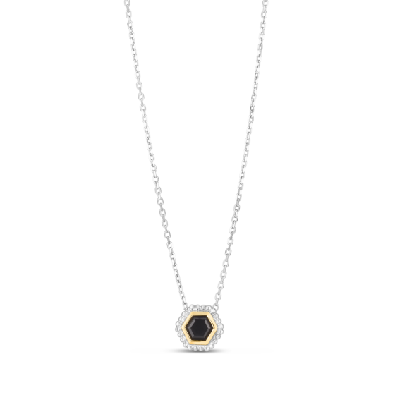 Silver & 18K Onyx Prosecco Hexagon Necklace