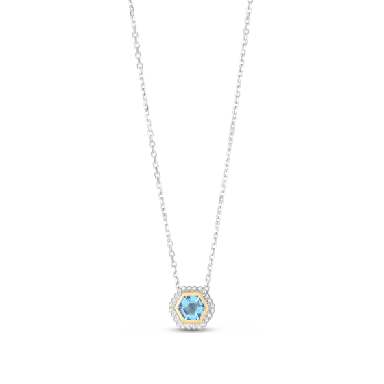 Silver & 18K Blue Topaz Prosecco Hexagon Necklace