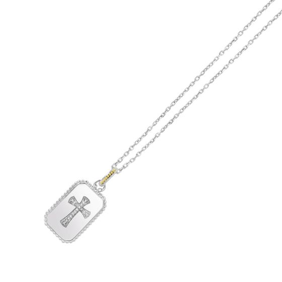 Silver & 18K Gold Cross Medallion Tag