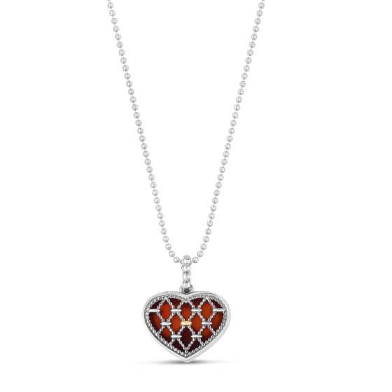 18K Gold & Silver Prosecco Heart Pendant on Bead Chain 