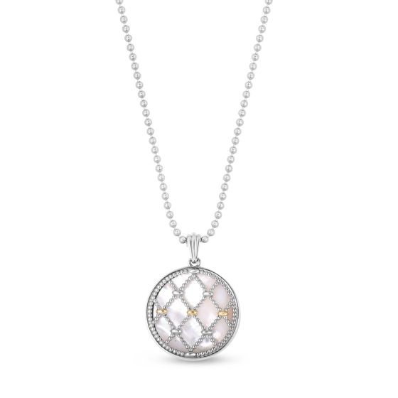 Silver & 18K Gold Mother of Pearl Prosecco Netted Medallion