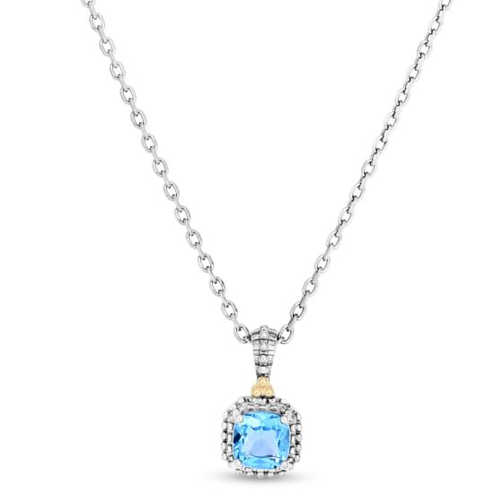 18K Gold & Silver Blue Topaz Drop Prosecco Pendant