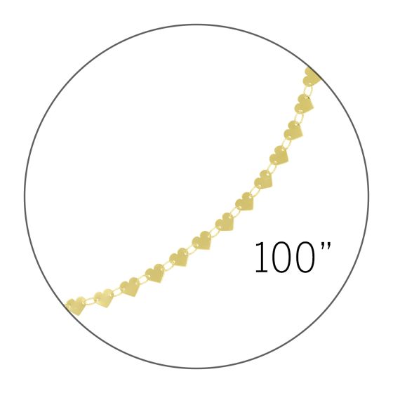 14K 100" 1.3mm Heart Mirrored Spool Chain