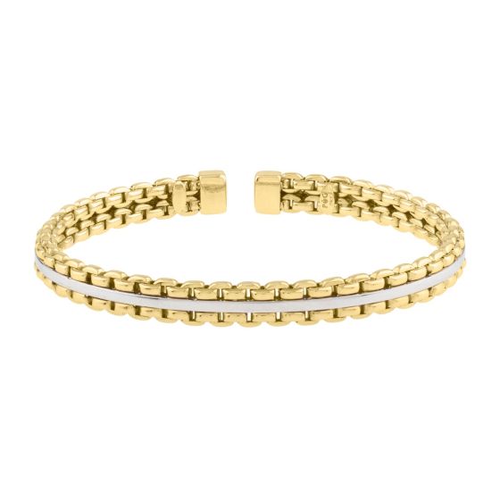 14K Gold Two-Tone Venetian Link Cuff Bracelet