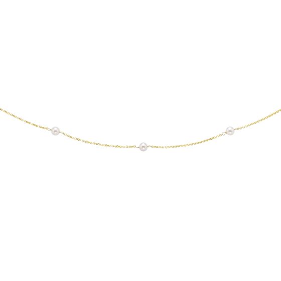 14K Gold Pearl Station Necklace