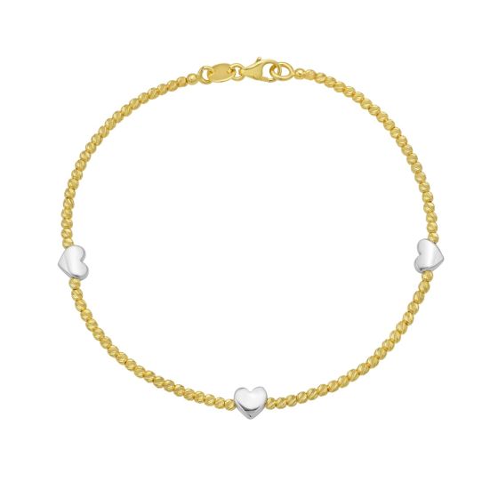 14K Heart Station Bead Bracelet