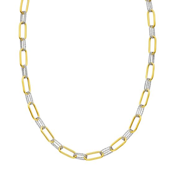 14K Two-tone Diamante Paperclip Chain