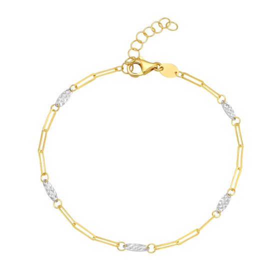 14K Two Tone Oval & Paperclip Link Bracelet
