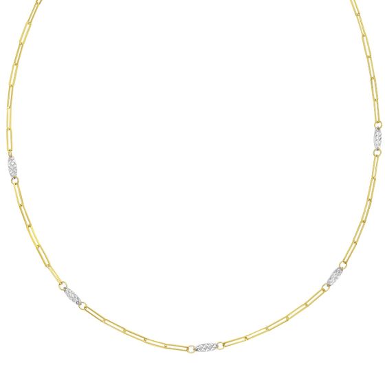 14K Two Tone Oval & Paperclip Link Necklace