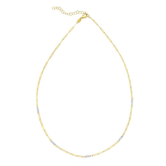14K Two Tone Oval & Paperclip Link Necklace