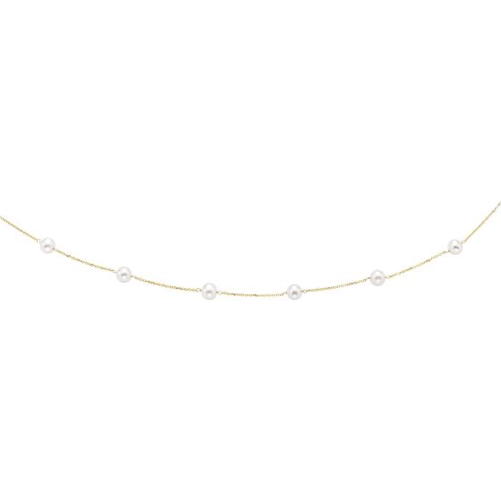 14K Gold Pearl Station Necklace