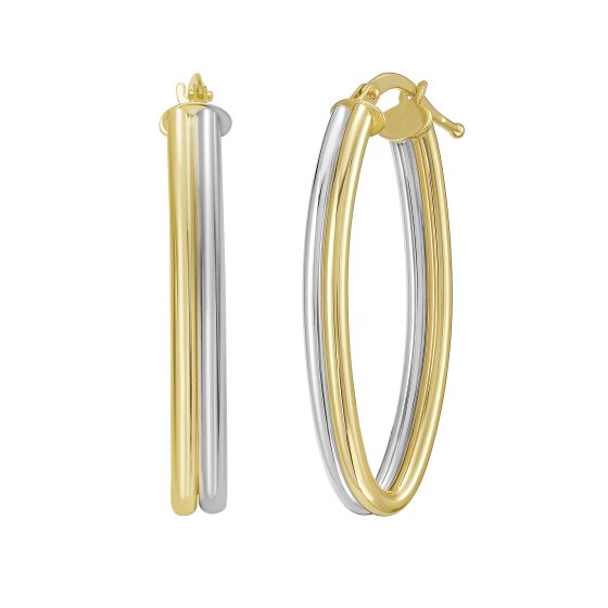 14K Two Tone Double Row Marquise Hoop Earrings