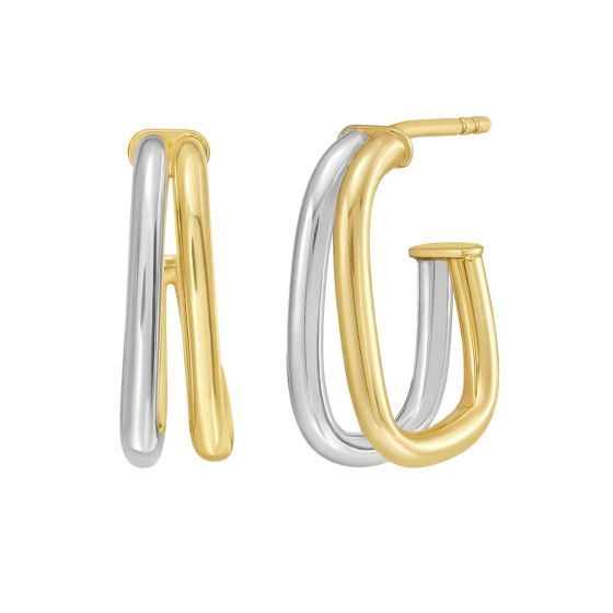 14K Two Tone Square Split Hoop Earrings