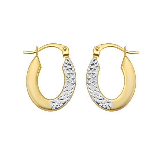 14K Two Tone Pave Hoop Earrings