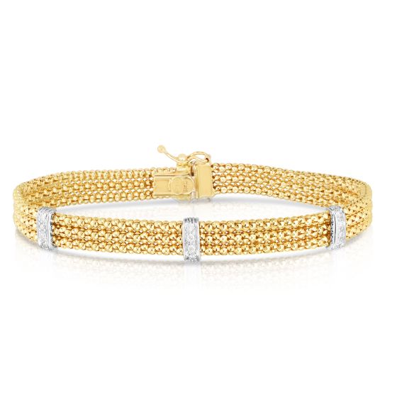 14K Gold Triple Row Prosecco Diamond Bracelet
