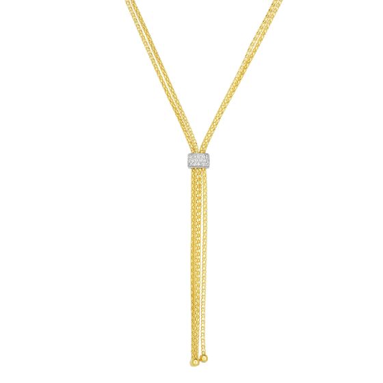 14K Gold Prosecco Fringe Diamond Tassel Lariat Necklace
