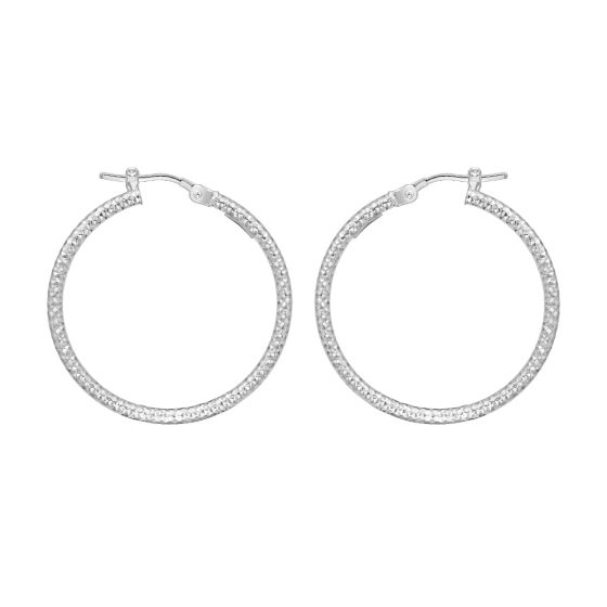 14K Gold Round Diamond Cut Hoop Earring