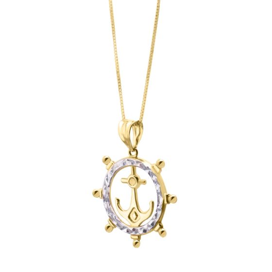 10K Ship's Wheel Anchor Necklace