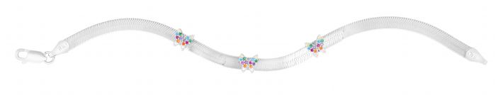 Silver CZ Butterfly Herringbone Bracelet
