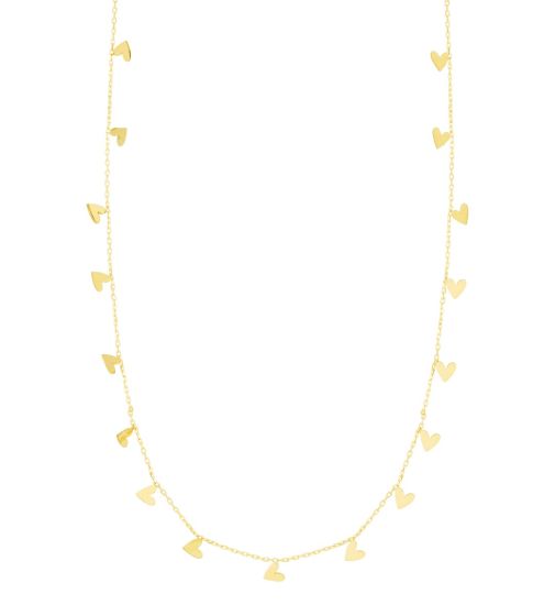  14K Gold Dangling Hearts Necklace