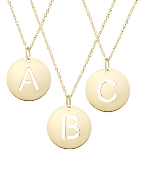 14k Disc Pendant Initial Series - ALL LETTERS