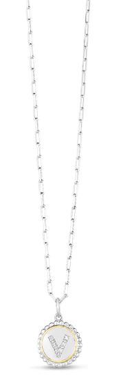 Silver-18K Prosecco Initials Letter V Necklace