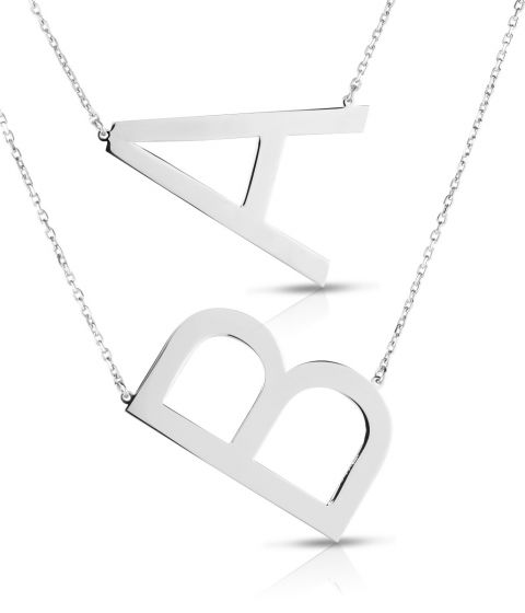 Silver Large Angled Initials Series - ALL LETTERS