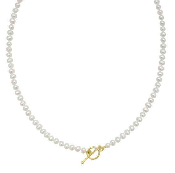 14k Gold Pearl T-Bar Necklace